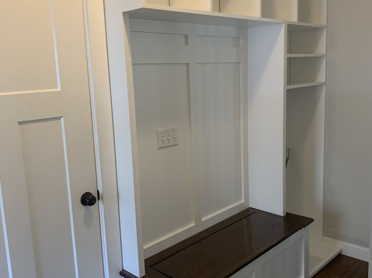 Painted built-in bench and shelving, comparison 2
