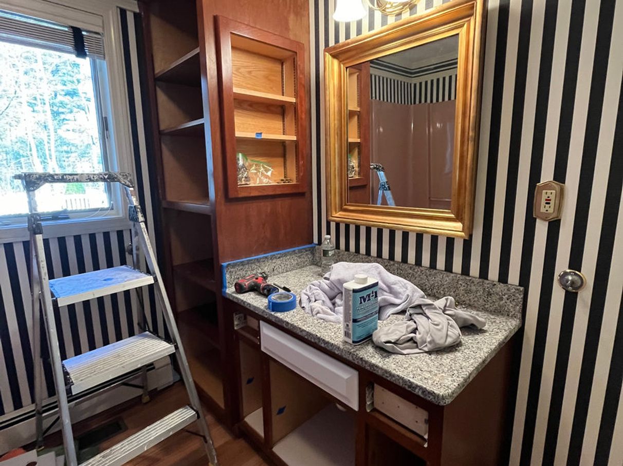 Bathroom vanity before painting, comparison 3