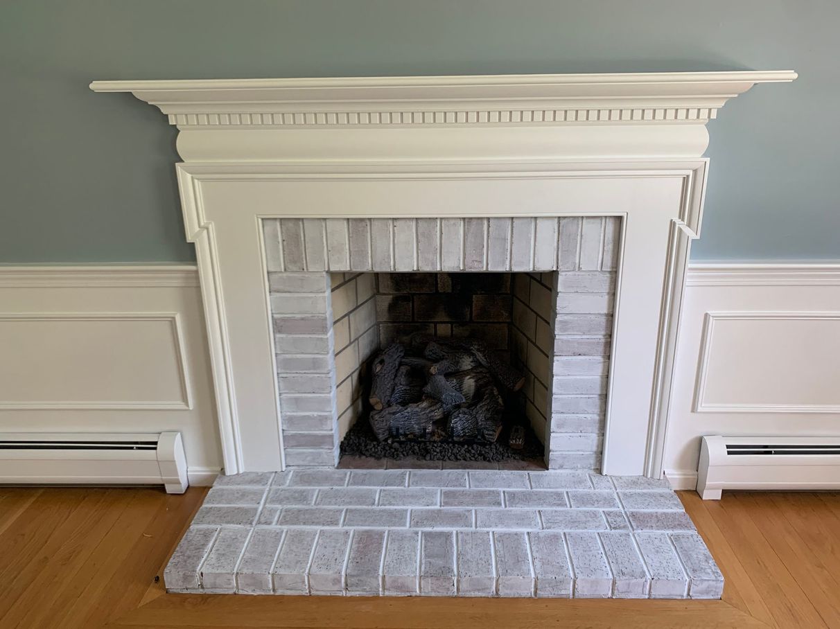 Painted fireplace and surrounding brick, comparison 4