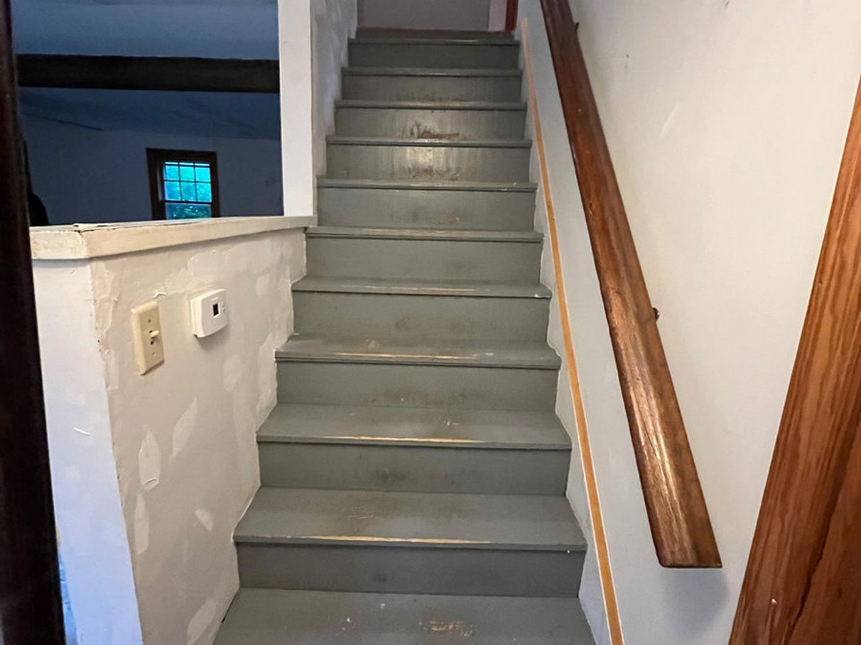 Stairwell railings and treads before painting, comparison 6