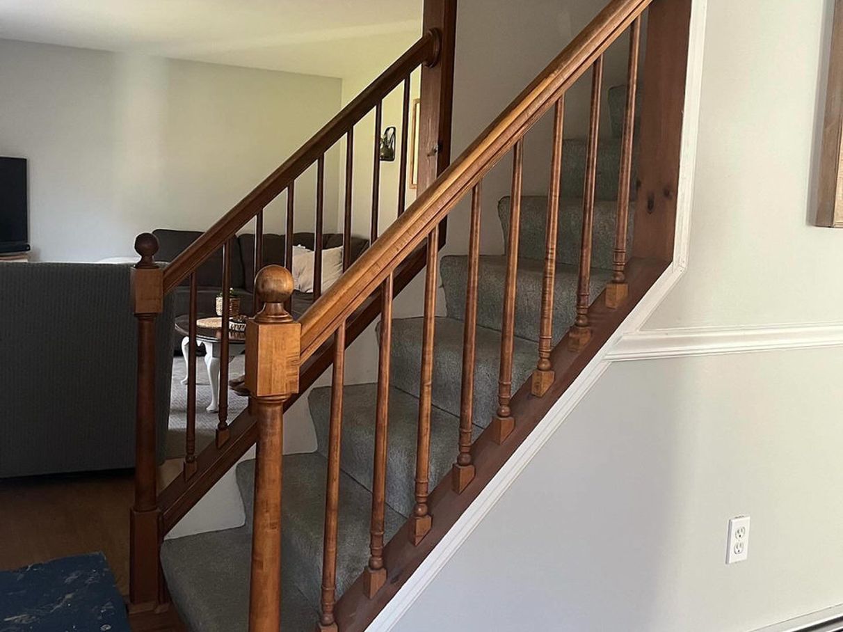 Stairwell railings and treads before painting, comparison 7