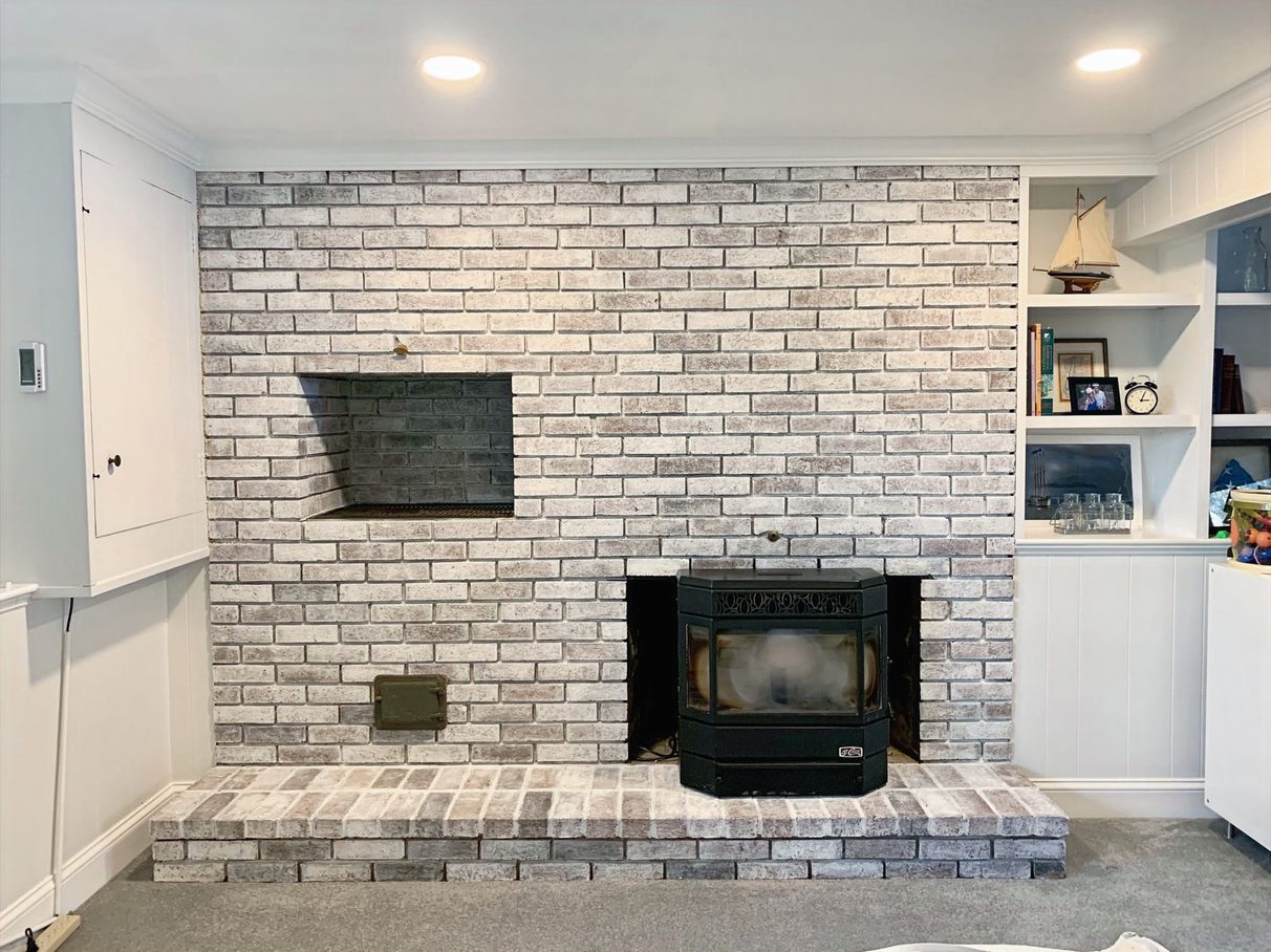 Painted fireplace and surrounding brick, comparison 8