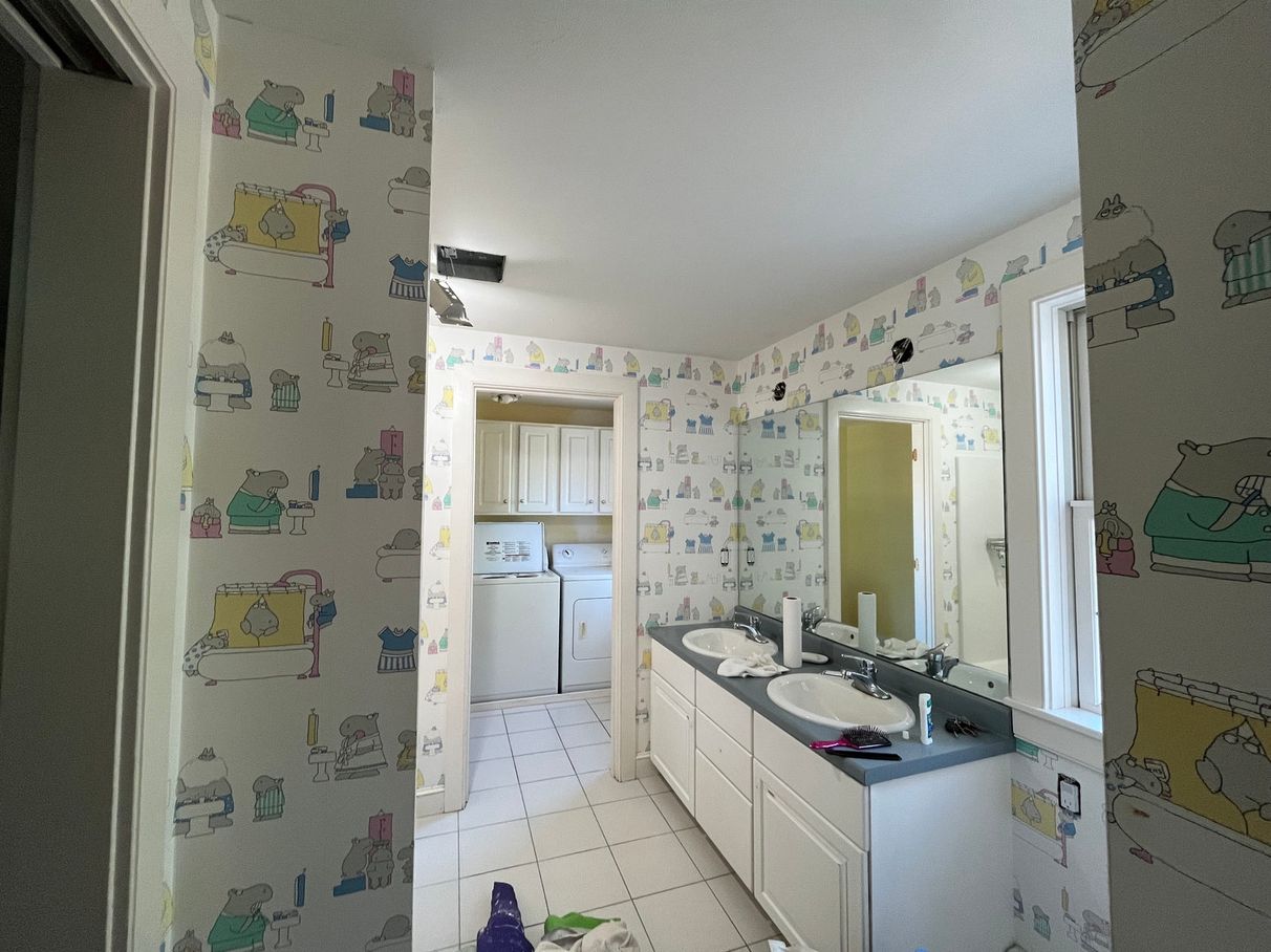 Bathroom walls and vanity before painting, comparison 8