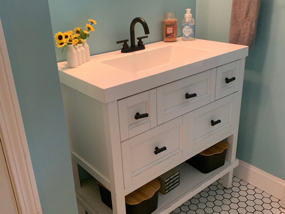 Bathroom vanity before painting, comparison 9