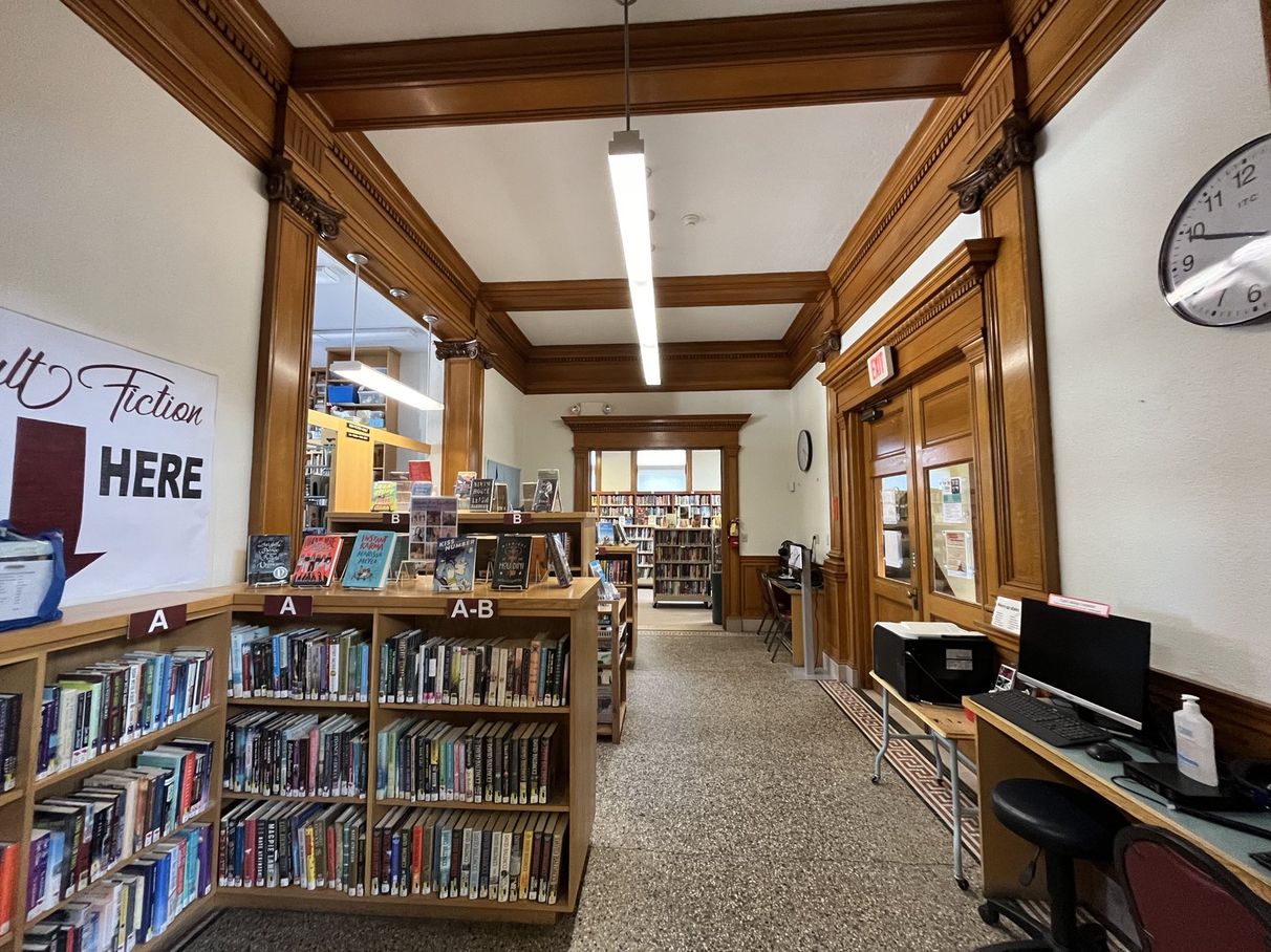 Library interior with detailed wood trim