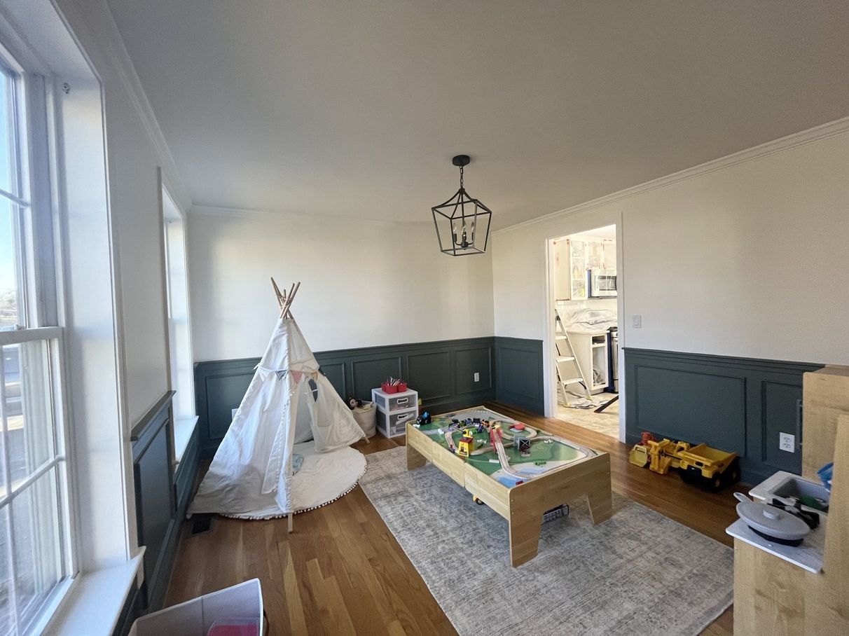Playroom with painted walls and trim